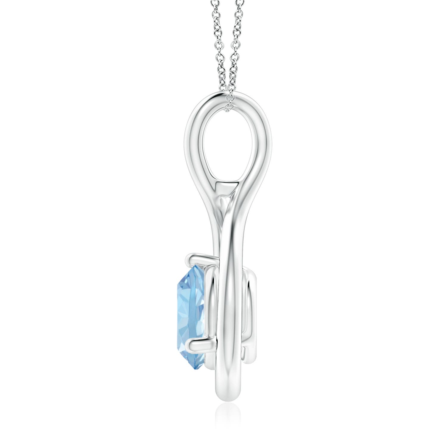 7mm AAA Solitaire Round Aquamarine Infinity Twist Pendant in White Gold