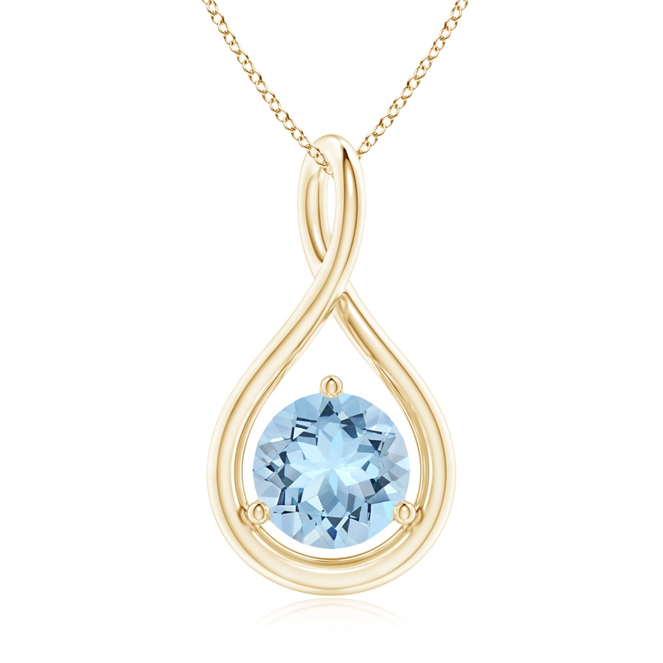 7mm AAA Solitaire Round Aquamarine Infinity Twist Pendant in Yellow Gold 