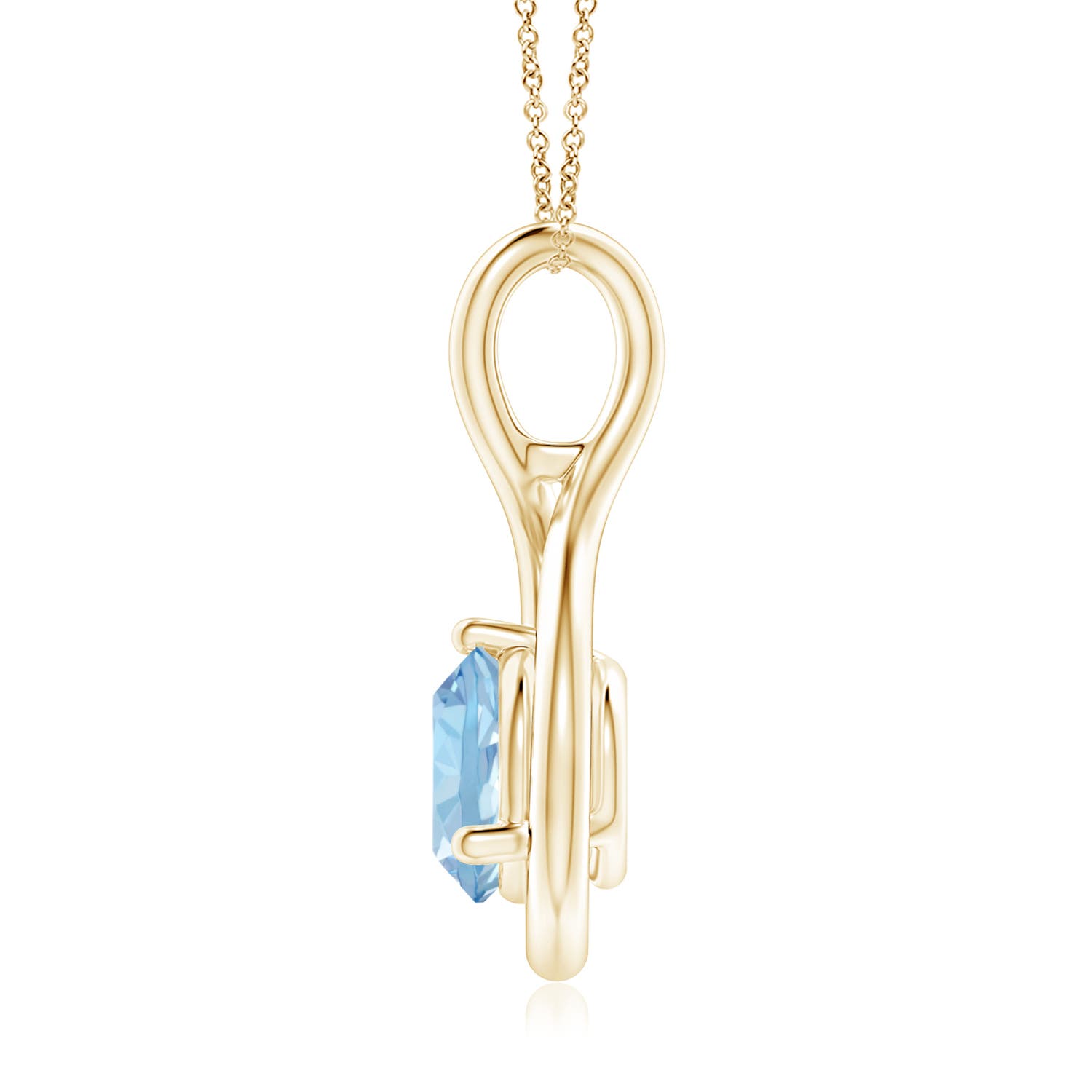 7mm AAA Solitaire Round Aquamarine Infinity Twist Pendant in Yellow Gold