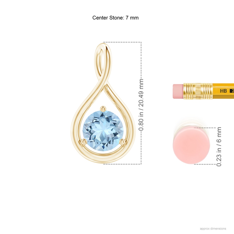 7mm AAA Solitaire Round Aquamarine Infinity Twist Pendant in Yellow Gold ruler