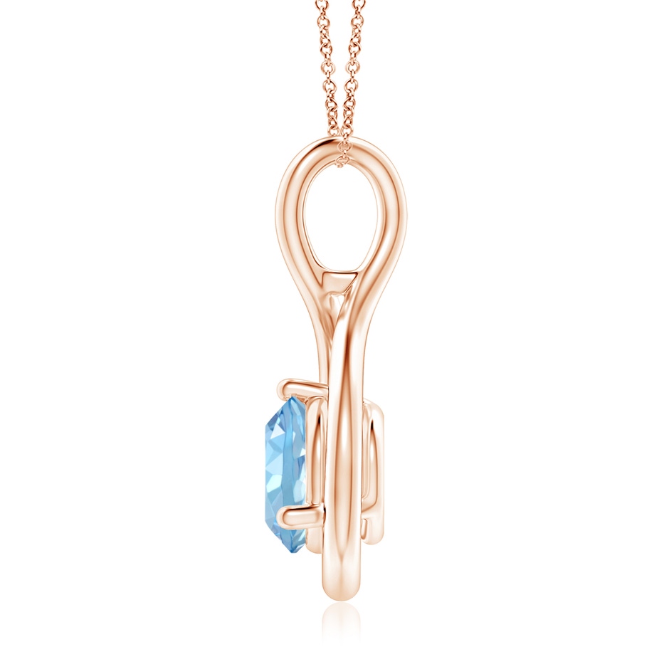 7mm AAAA Solitaire Round Aquamarine Infinity Twist Pendant in Rose Gold side 1