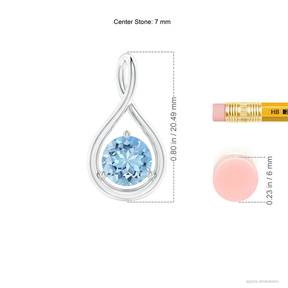 7mm AAAA Solitaire Round Aquamarine Infinity Twist Pendant in S999 Silver ruler