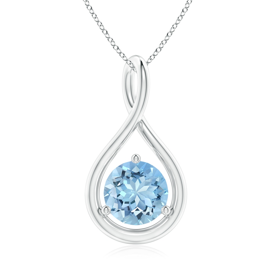 7mm AAAA Solitaire Round Aquamarine Infinity Twist Pendant in White Gold 