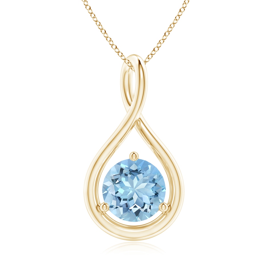 7mm AAAA Solitaire Round Aquamarine Infinity Twist Pendant in Yellow Gold 