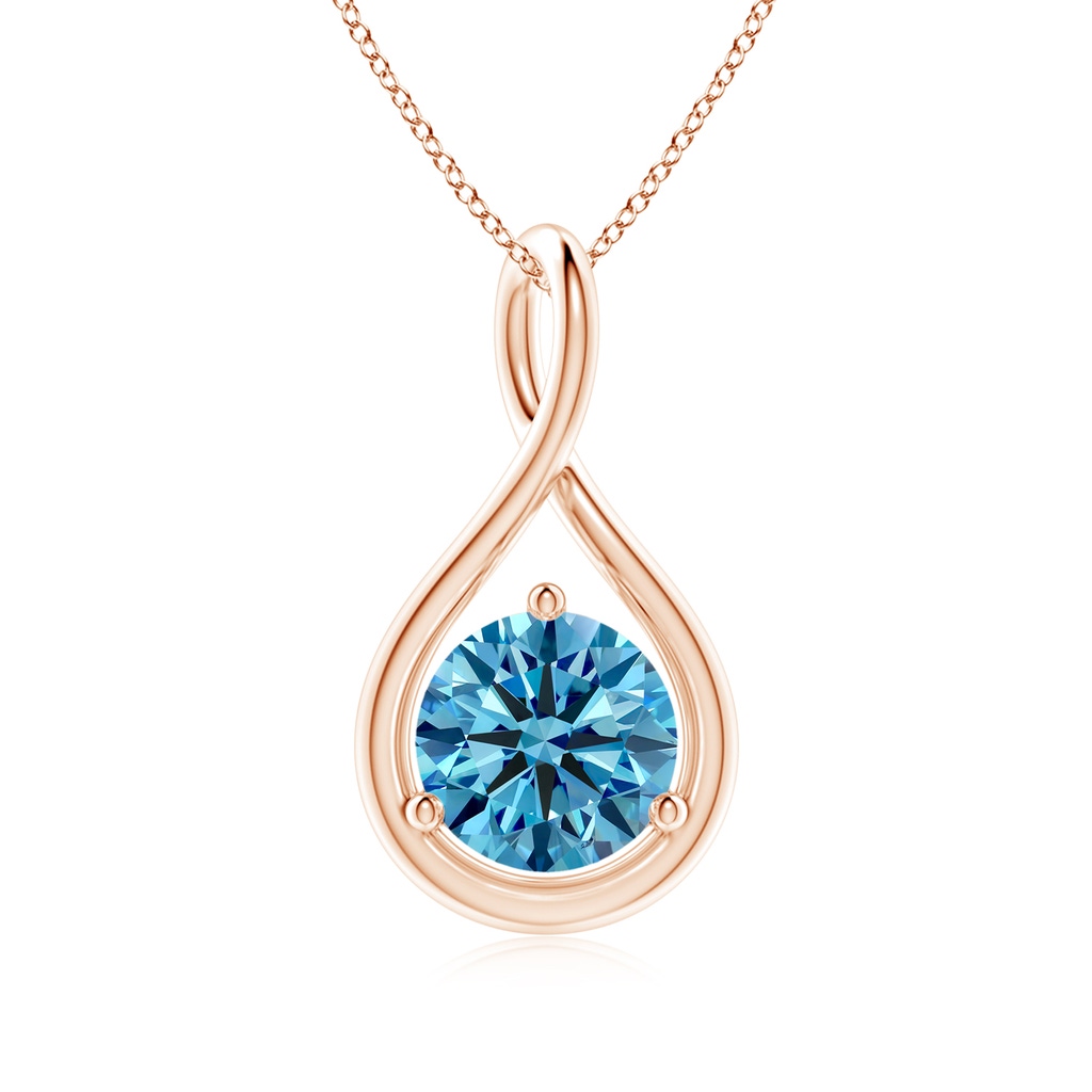 6.4mm AAAA Solitaire Round Fancy Intense Blue Diamond Infinity Twist Pendant in Rose Gold