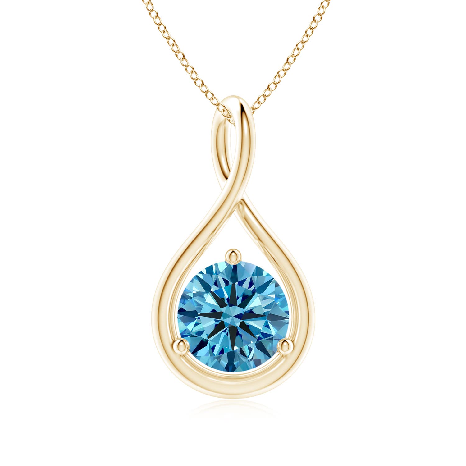 Angara 1.0 CTW Solitaire Round Fancy Intense Blue Diamond Infinity Twist Pendant in 14K Yellow Gold