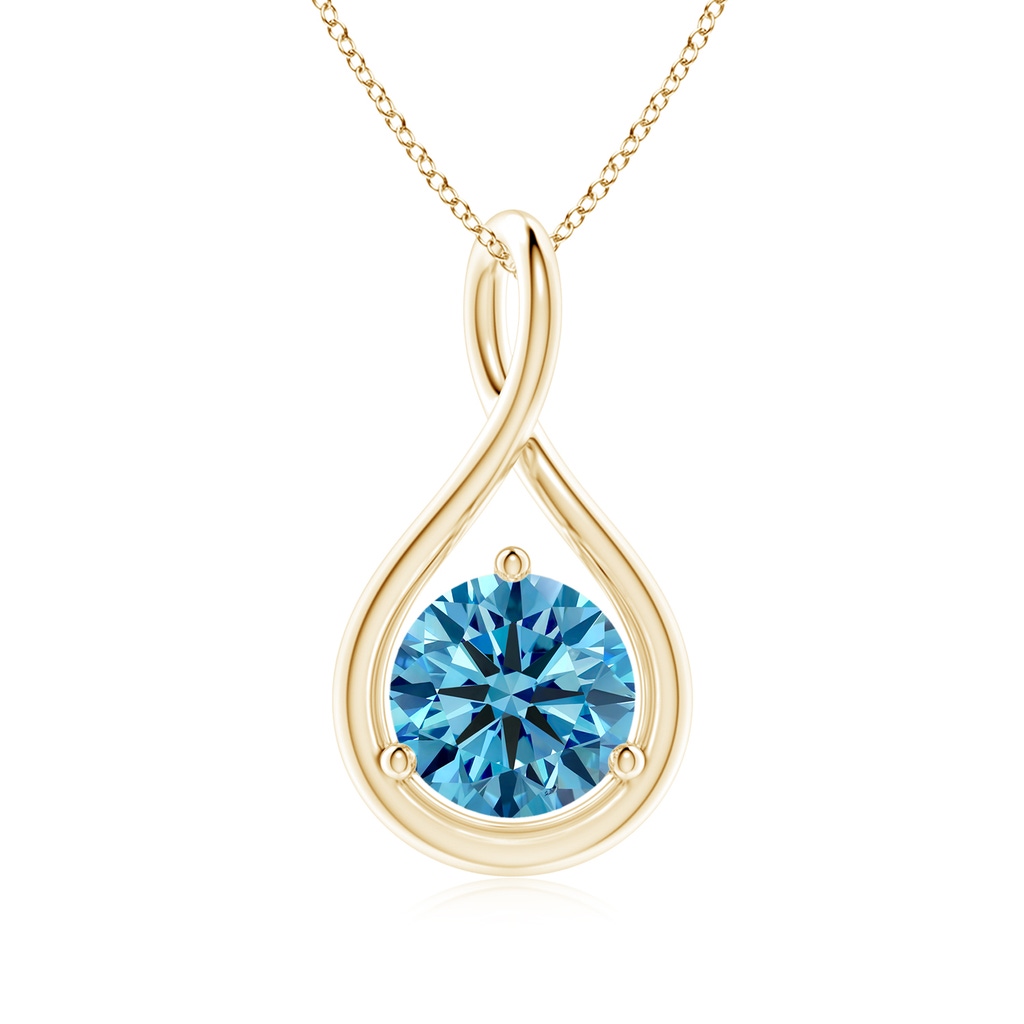 6.4mm AAAA Solitaire Round Fancy Intense Blue Diamond Infinity Twist Pendant in Yellow Gold