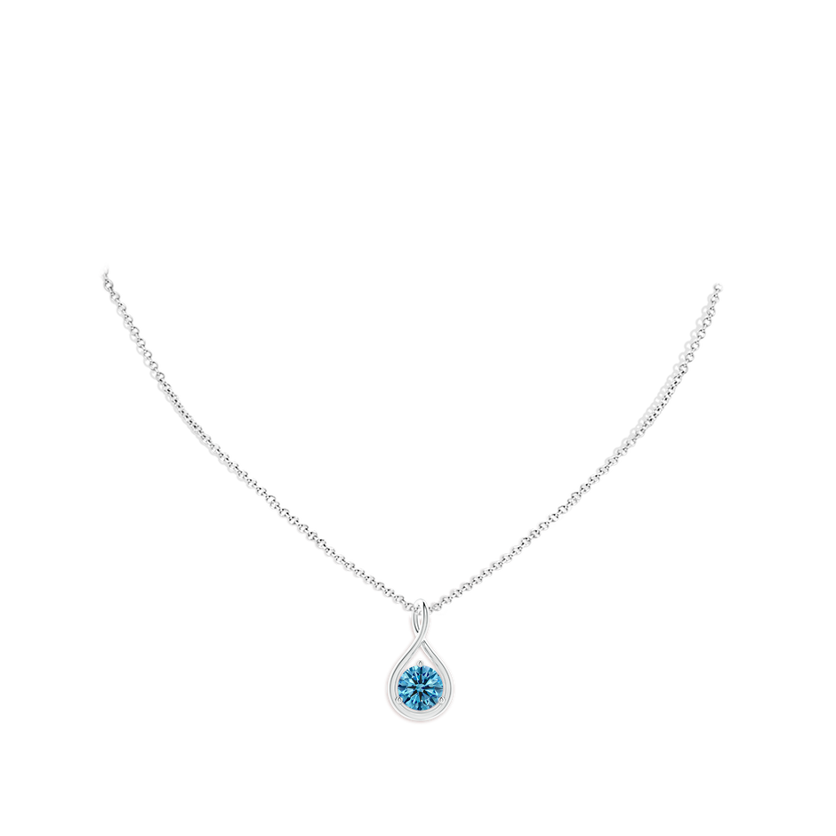 8mm AAAA Solitaire Round Fancy Intense Blue Diamond Infinity Twist Pendant in 18K White Gold pen
