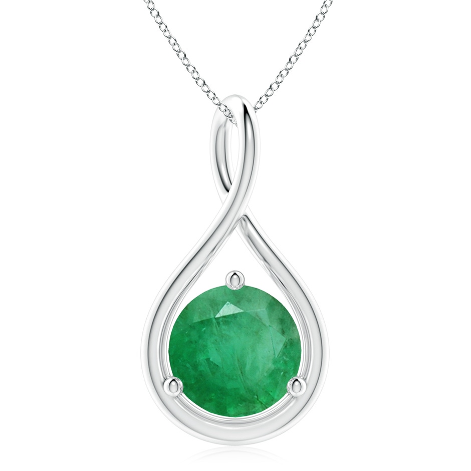 10mm A Solitaire Round Emerald Infinity Twist Pendant in P950 Platinum 