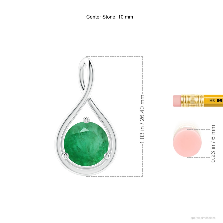 10mm A Solitaire Round Emerald Infinity Twist Pendant in P950 Platinum ruler