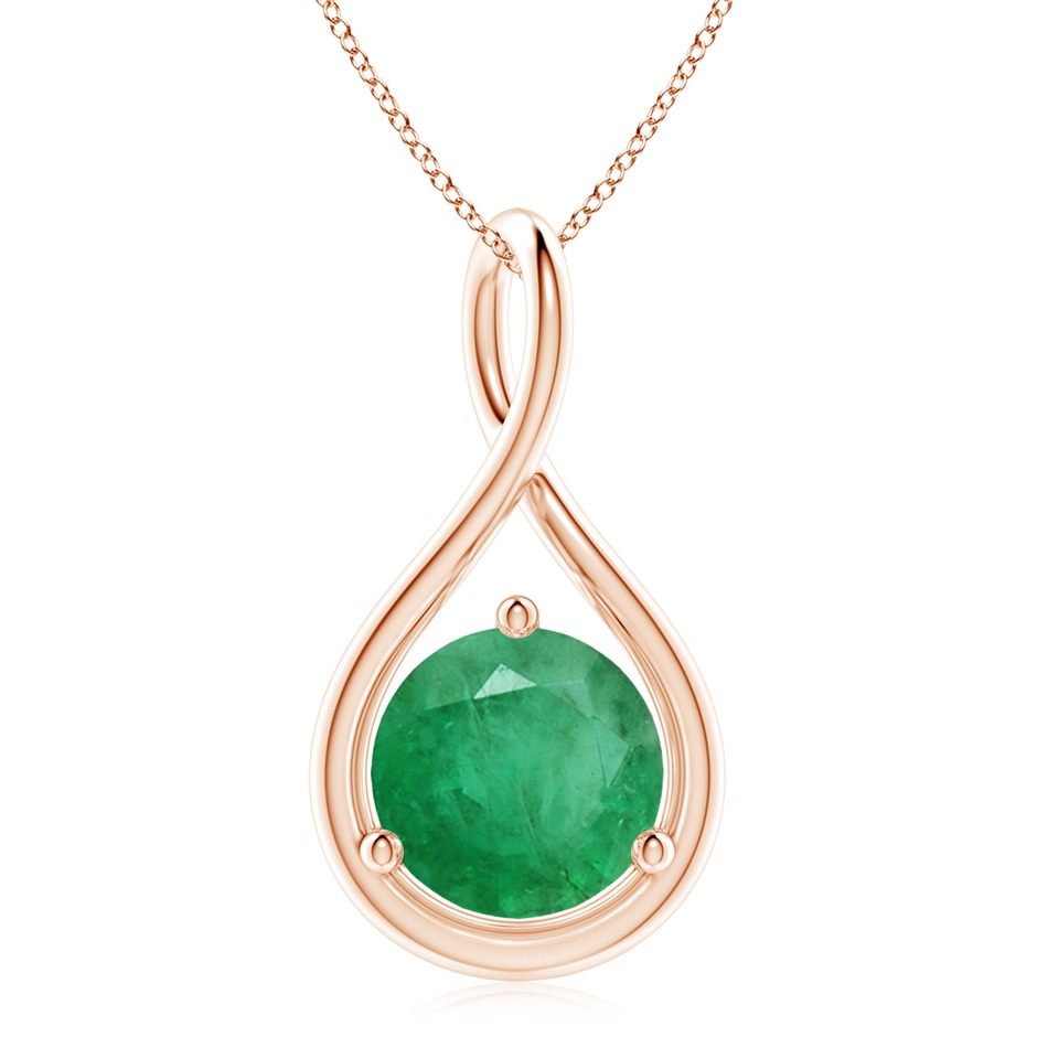 10mm A Solitaire Round Emerald Infinity Twist Pendant in Rose Gold 
