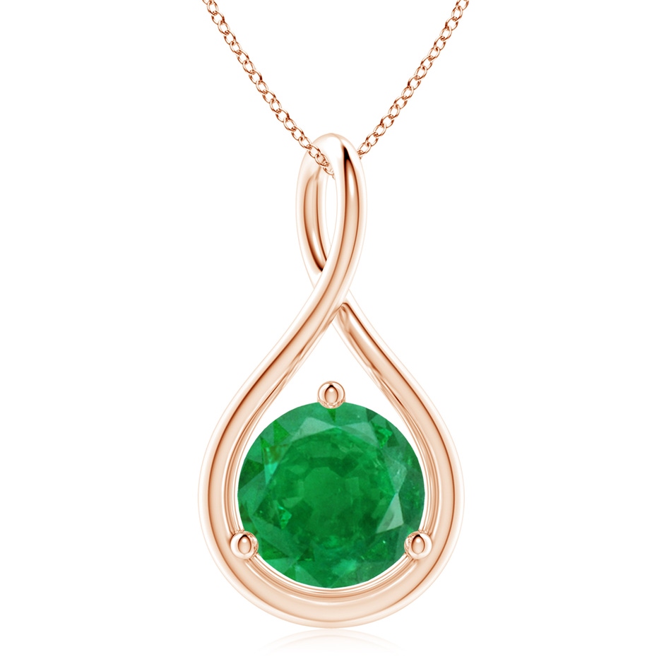 10mm AA Solitaire Round Emerald Infinity Twist Pendant in Rose Gold 