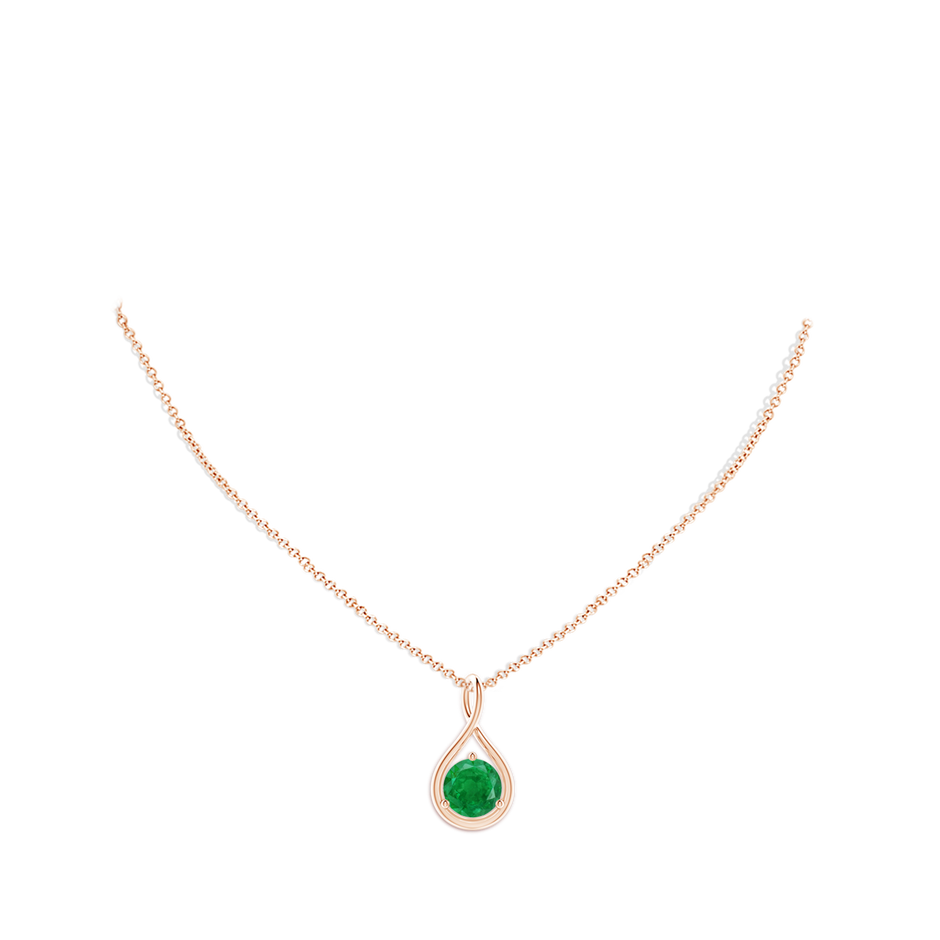 10mm AA Solitaire Round Emerald Infinity Twist Pendant in Rose Gold pen