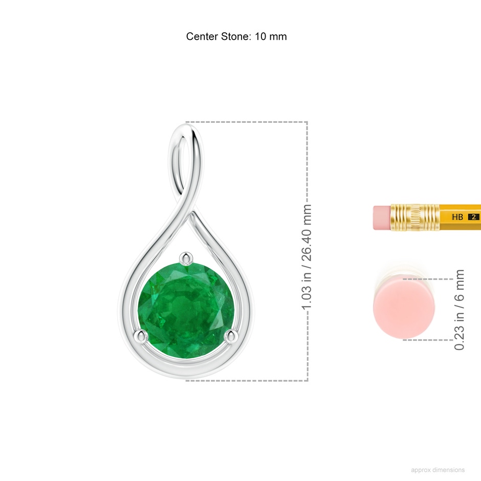 10mm AA Solitaire Round Emerald Infinity Twist Pendant in S999 Silver ruler