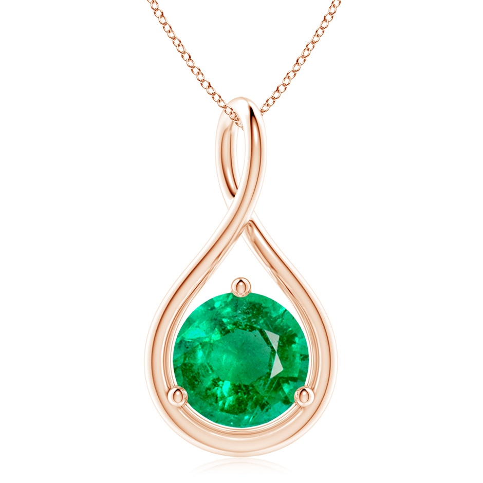 10mm AAA Solitaire Round Emerald Infinity Twist Pendant in Rose Gold 