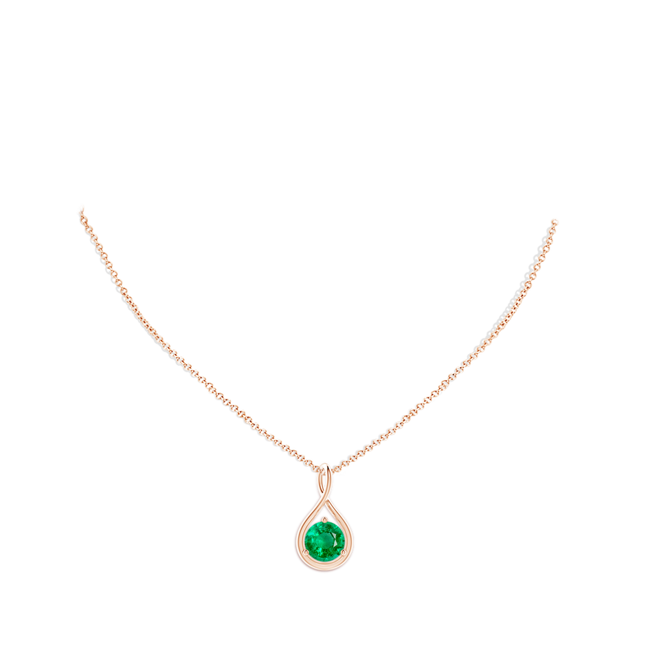 10mm AAA Solitaire Round Emerald Infinity Twist Pendant in Rose Gold pen