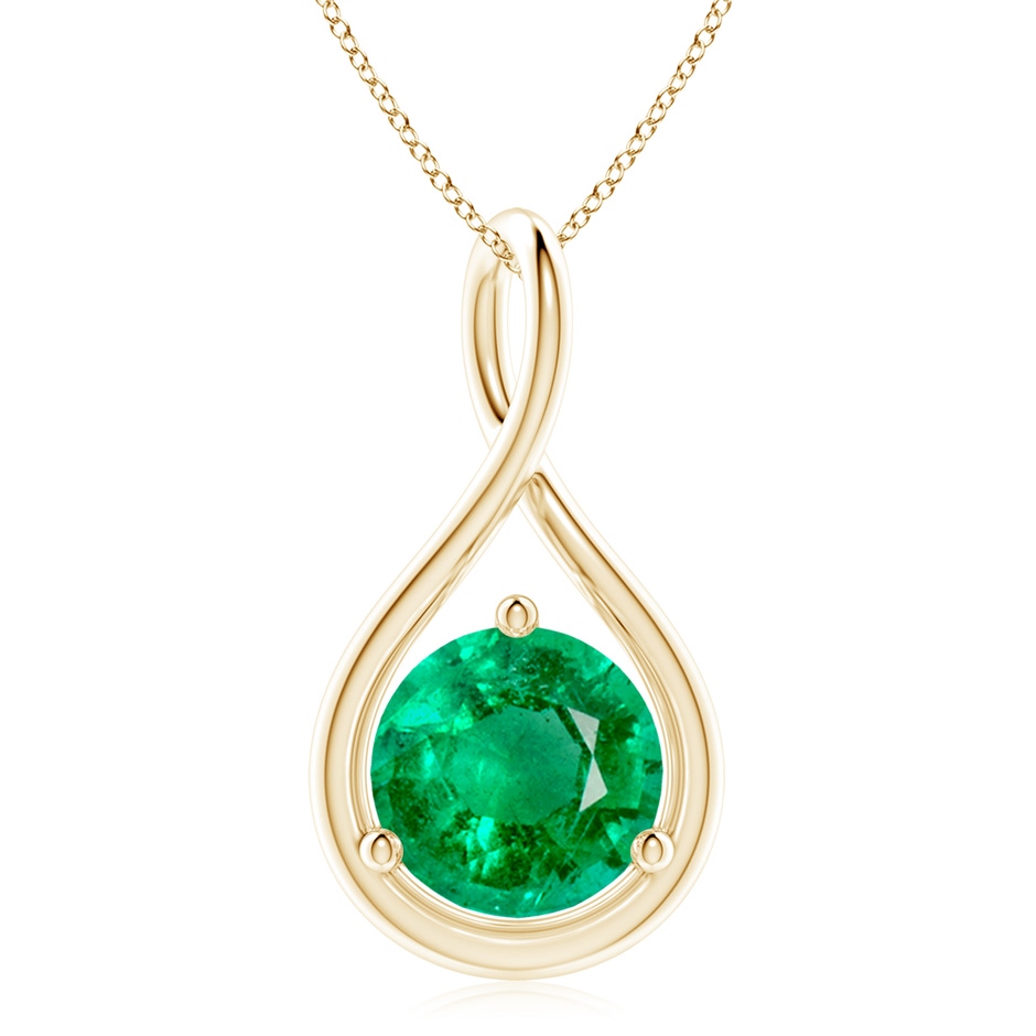 10mm AAA Solitaire Round Emerald Infinity Twist Pendant in Yellow Gold 