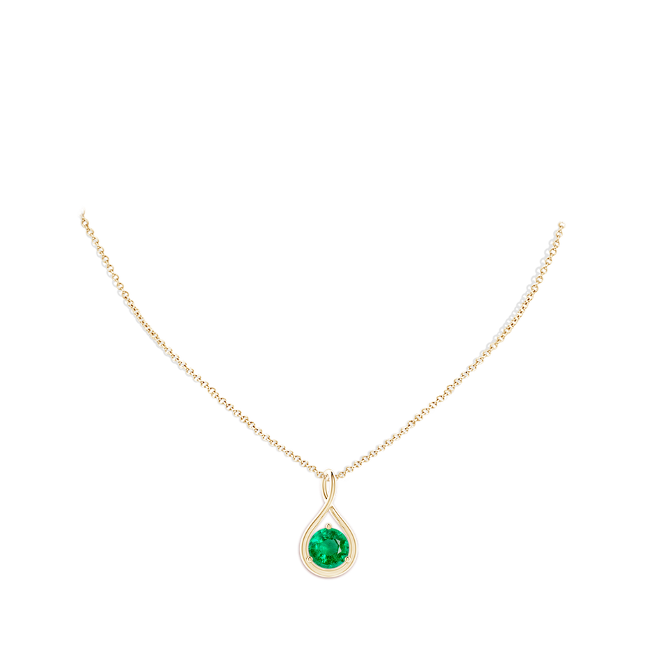 10mm AAA Solitaire Round Emerald Infinity Twist Pendant in Yellow Gold pen
