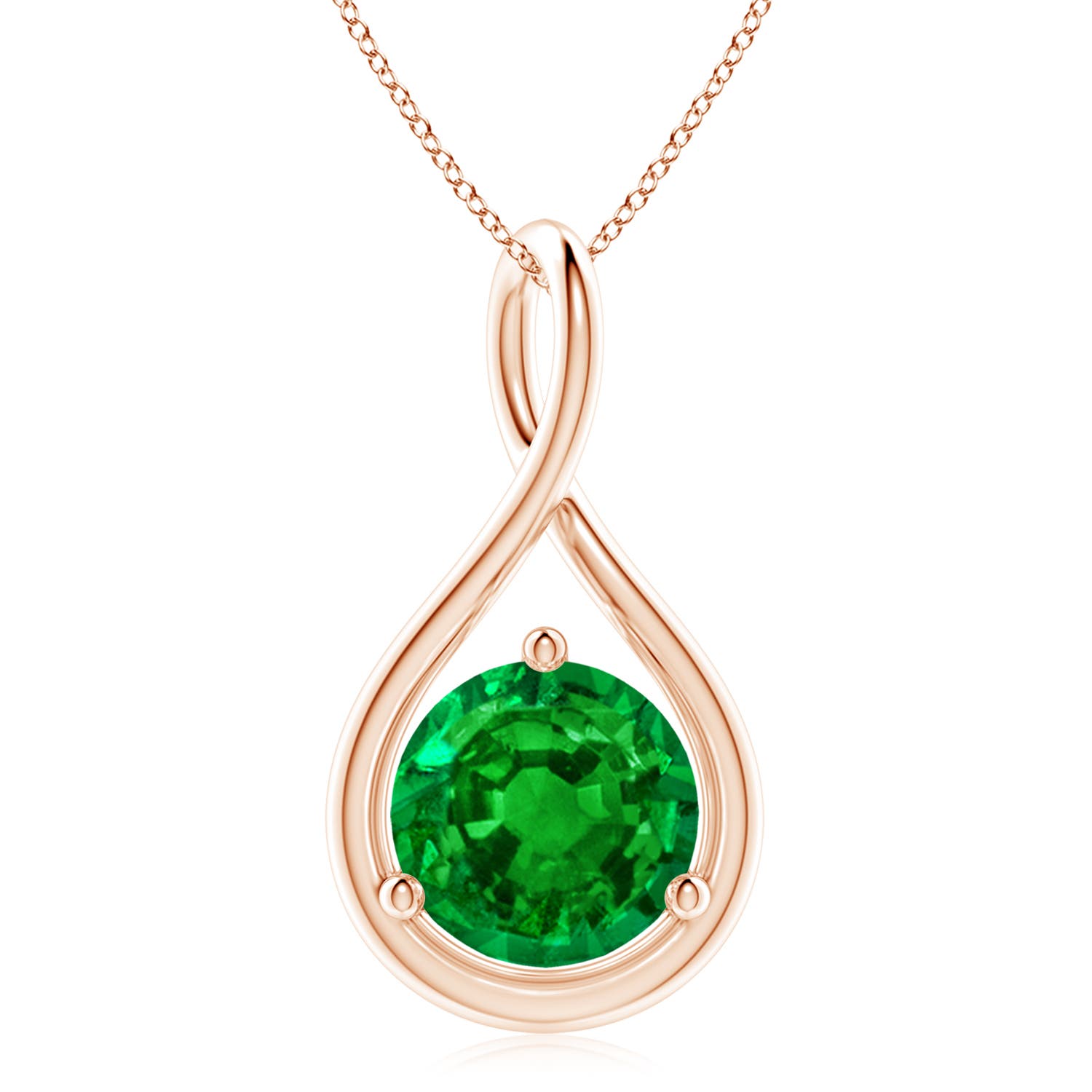 Angara Germany Angara 3.39 Carats Solitaire Round Emerald Infinity Twist Pendant in 18K Rose Gold SP1646E-RGE-AAAA-10