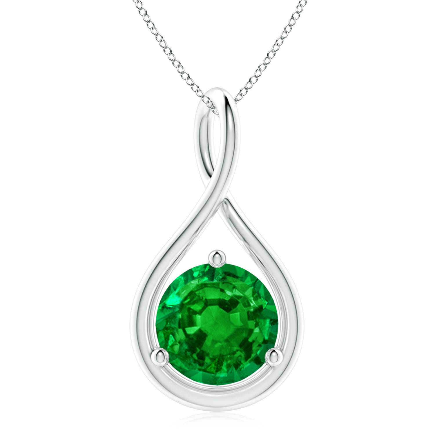 Angara 3.39 CTW Solitaire Round Emerald Infinity Twist Pendant in Platinum