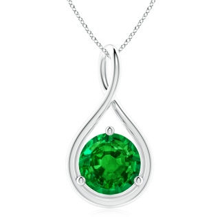 10mm AAAA Solitaire Round Emerald Infinity Twist Pendant in S999 Silver