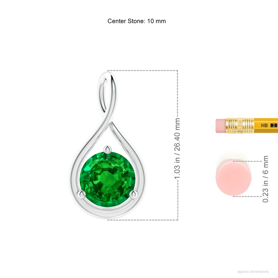 10mm AAAA Solitaire Round Emerald Infinity Twist Pendant in S999 Silver ruler