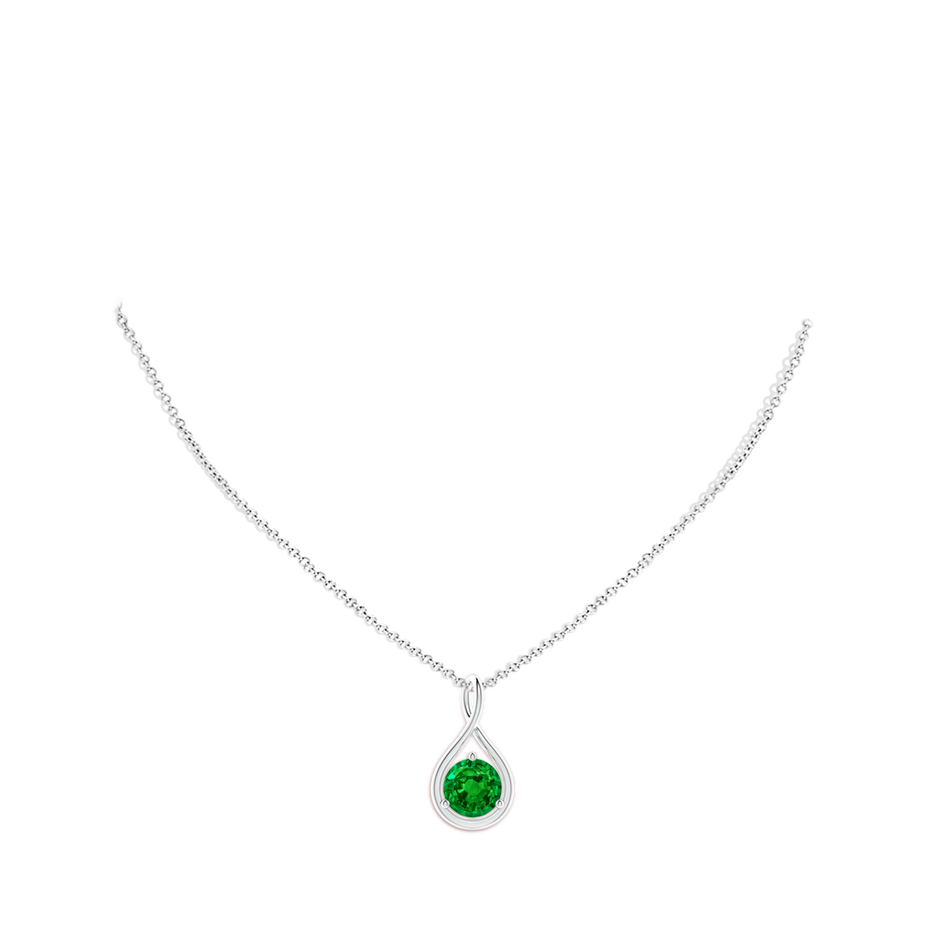 10mm AAAA Solitaire Round Emerald Infinity Twist Pendant in S999 Silver pen