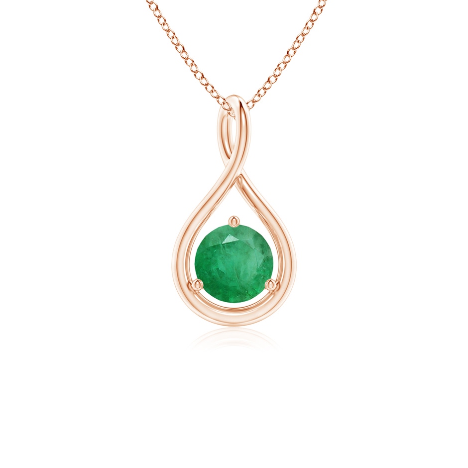 5mm A Solitaire Round Emerald Infinity Twist Pendant in Rose Gold 