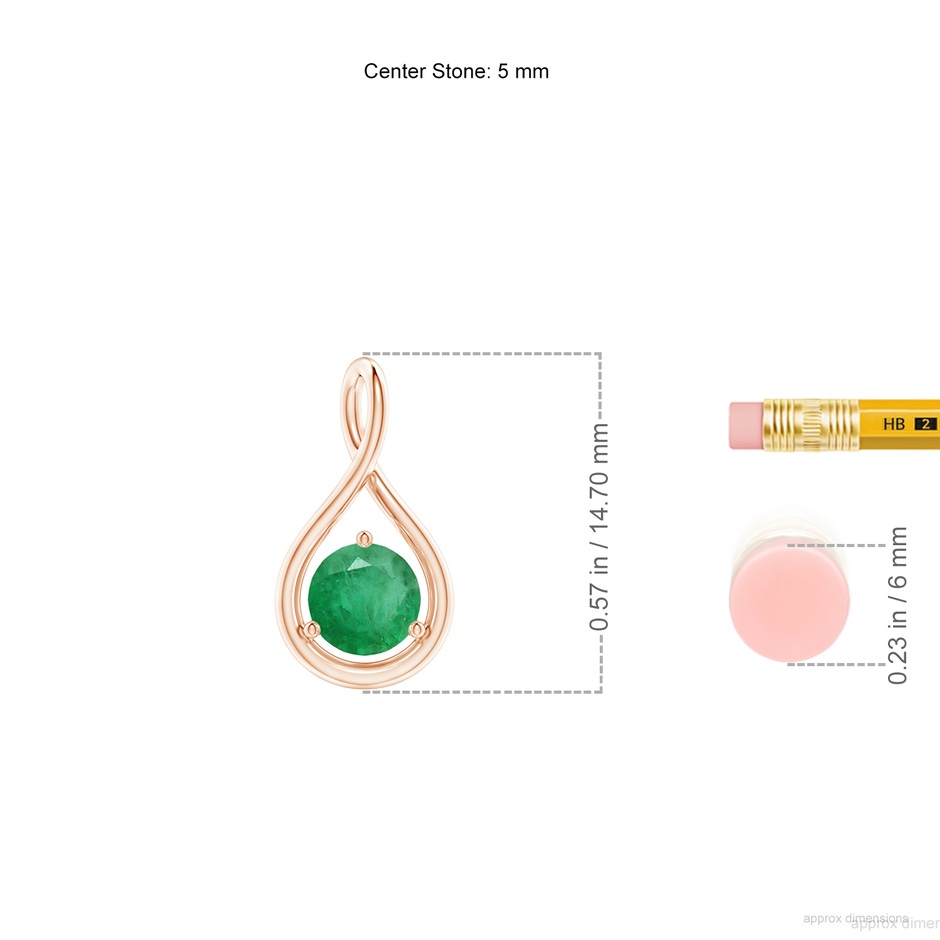 5mm A Solitaire Round Emerald Infinity Twist Pendant in Rose Gold ruler