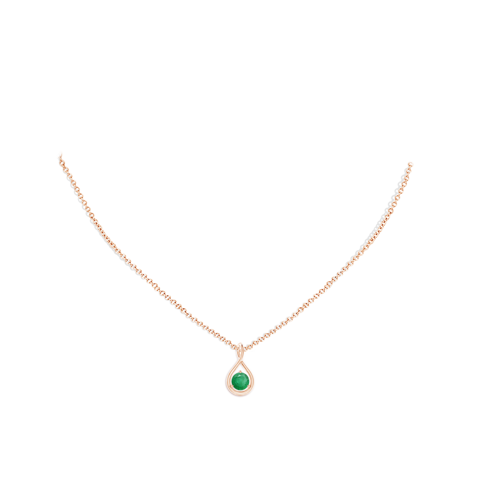 5mm A Solitaire Round Emerald Infinity Twist Pendant in Rose Gold pen