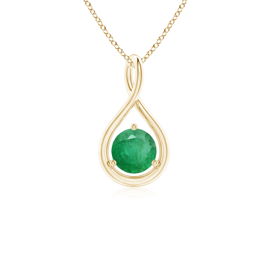 5mm A Solitaire Round Emerald Infinity Twist Pendant in Yellow Gold 