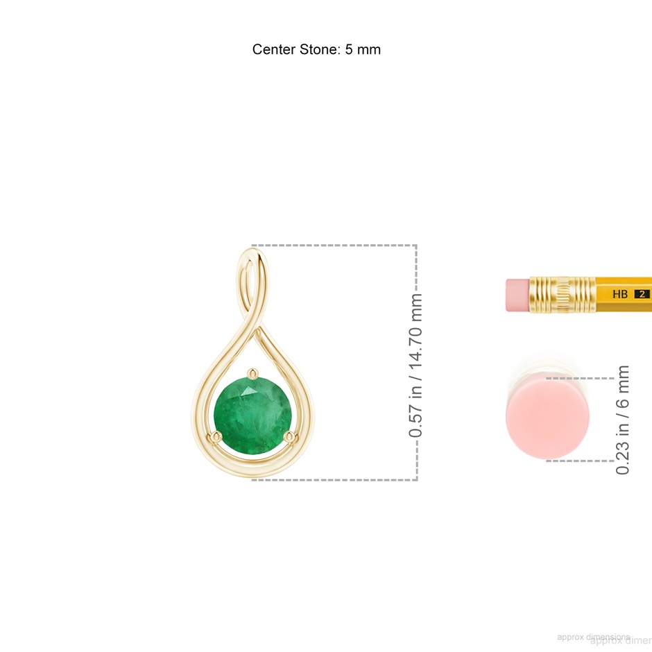 5mm A Solitaire Round Emerald Infinity Twist Pendant in Yellow Gold ruler