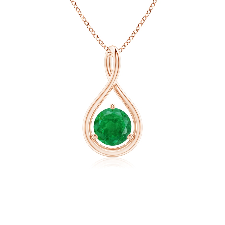 5mm AA Solitaire Round Emerald Infinity Twist Pendant in Rose Gold 