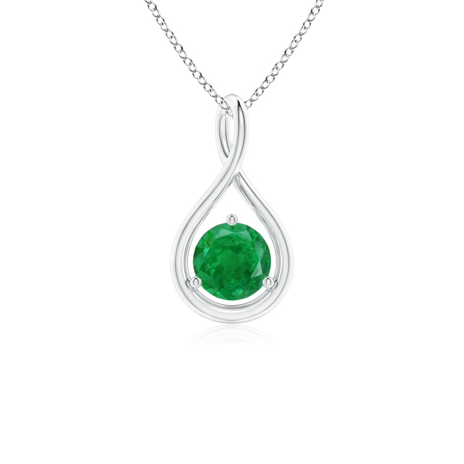 5mm AA Solitaire Round Emerald Infinity Twist Pendant in S999 Silver 