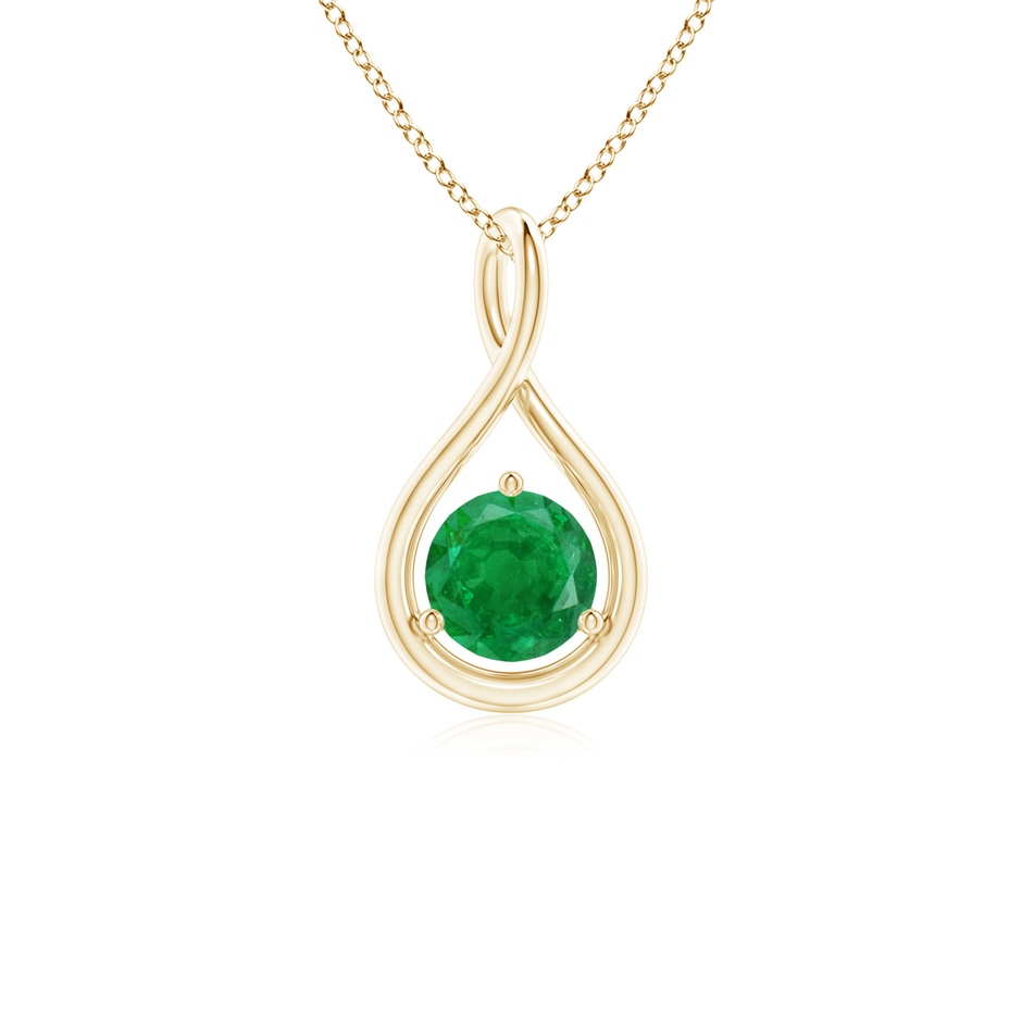 5mm AA Solitaire Round Emerald Infinity Twist Pendant in Yellow Gold 