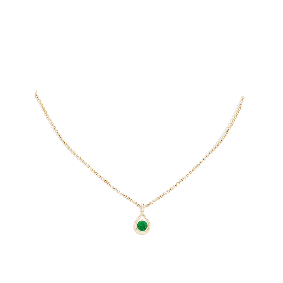 5mm AA Solitaire Round Emerald Infinity Twist Pendant in Yellow Gold pen