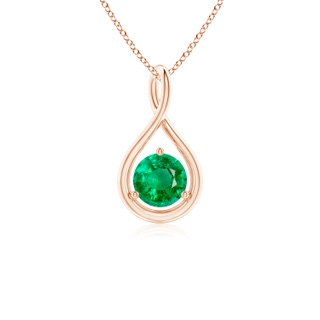 5mm AAA Solitaire Round Emerald Infinity Twist Pendant in Rose Gold