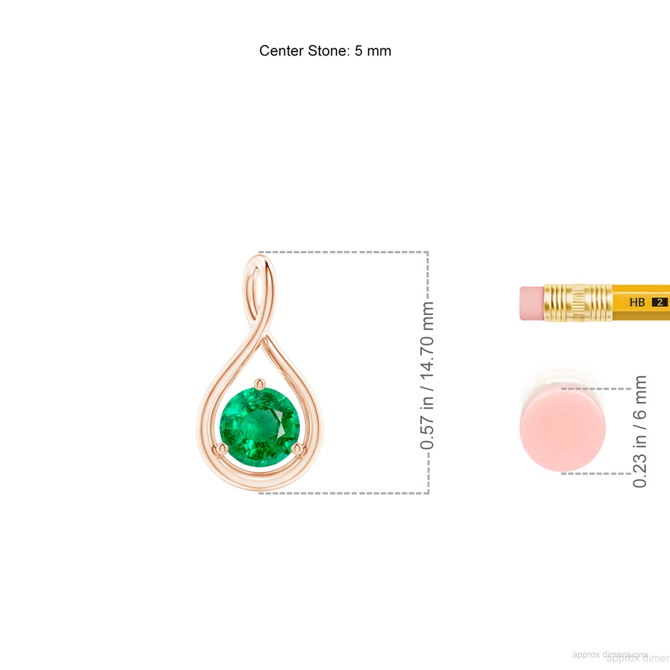 5mm AAA Solitaire Round Emerald Infinity Twist Pendant in Rose Gold ruler