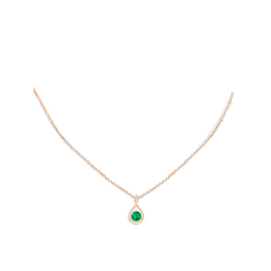 5mm AAA Solitaire Round Emerald Infinity Twist Pendant in Rose Gold pen