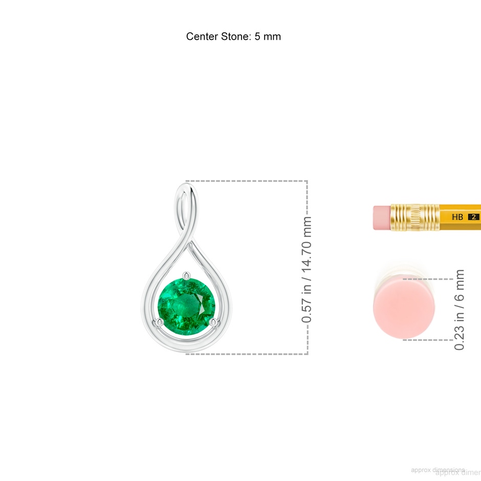 5mm AAA Solitaire Round Emerald Infinity Twist Pendant in S999 Silver ruler