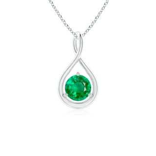 5mm AAA Solitaire Round Emerald Infinity Twist Pendant in White Gold