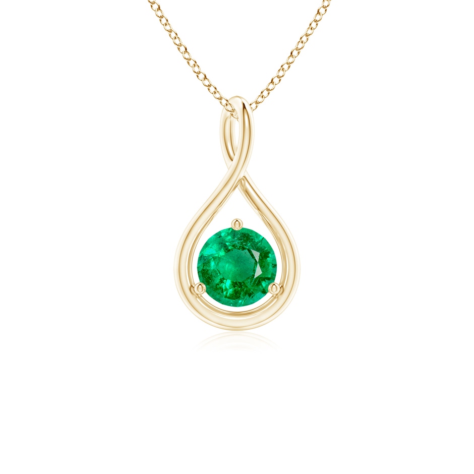 5mm AAA Solitaire Round Emerald Infinity Twist Pendant in Yellow Gold 