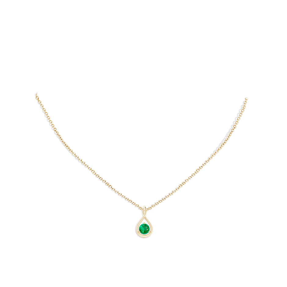 5mm AAA Solitaire Round Emerald Infinity Twist Pendant in Yellow Gold pen