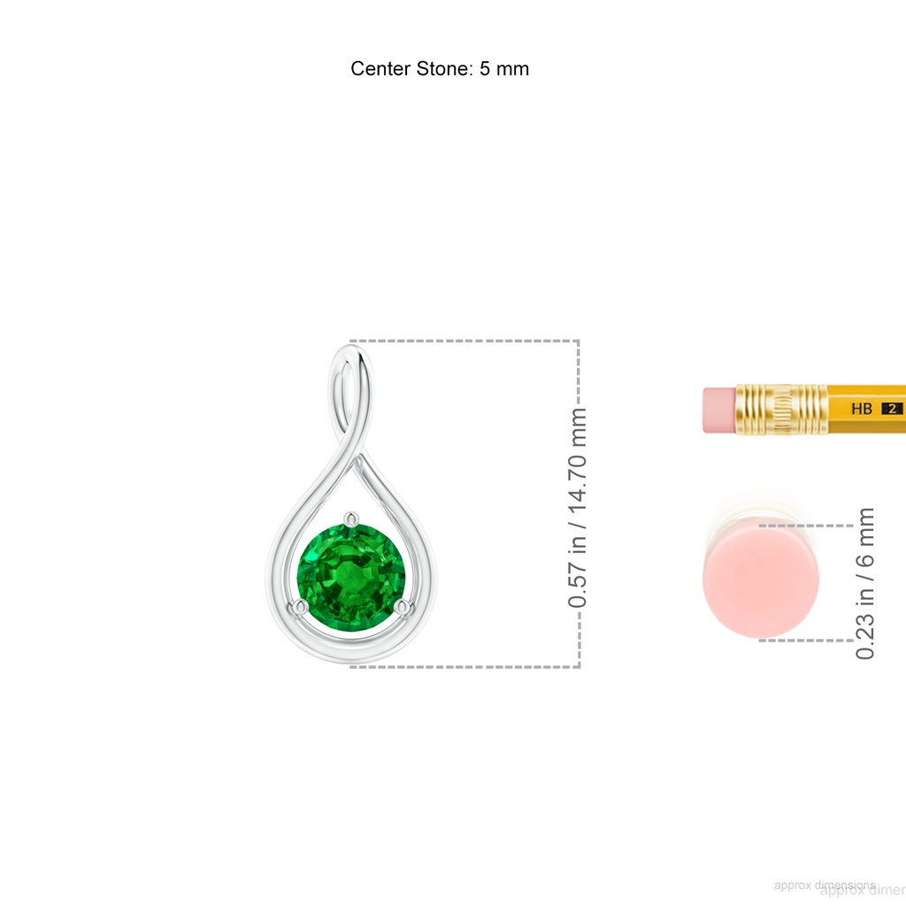 5mm AAAA Solitaire Round Emerald Infinity Twist Pendant in P950 Platinum ruler