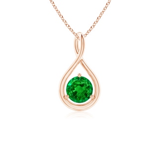 5mm AAAA Solitaire Round Emerald Infinity Twist Pendant in Rose Gold