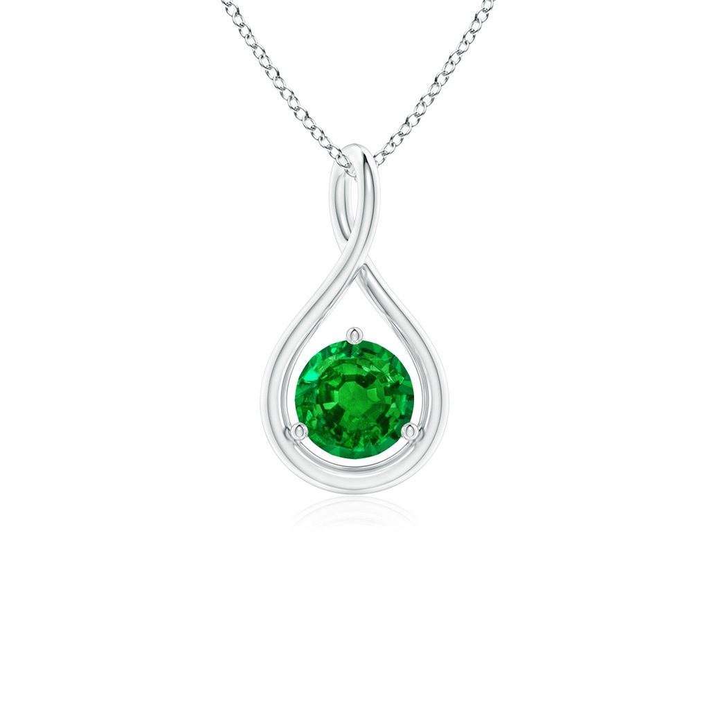 5mm AAAA Solitaire Round Emerald Infinity Twist Pendant in S999 Silver
