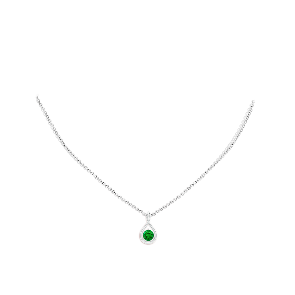 5mm AAAA Solitaire Round Emerald Infinity Twist Pendant in S999 Silver pen