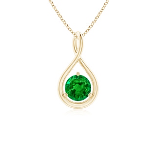 5mm AAAA Solitaire Round Emerald Infinity Twist Pendant in Yellow Gold