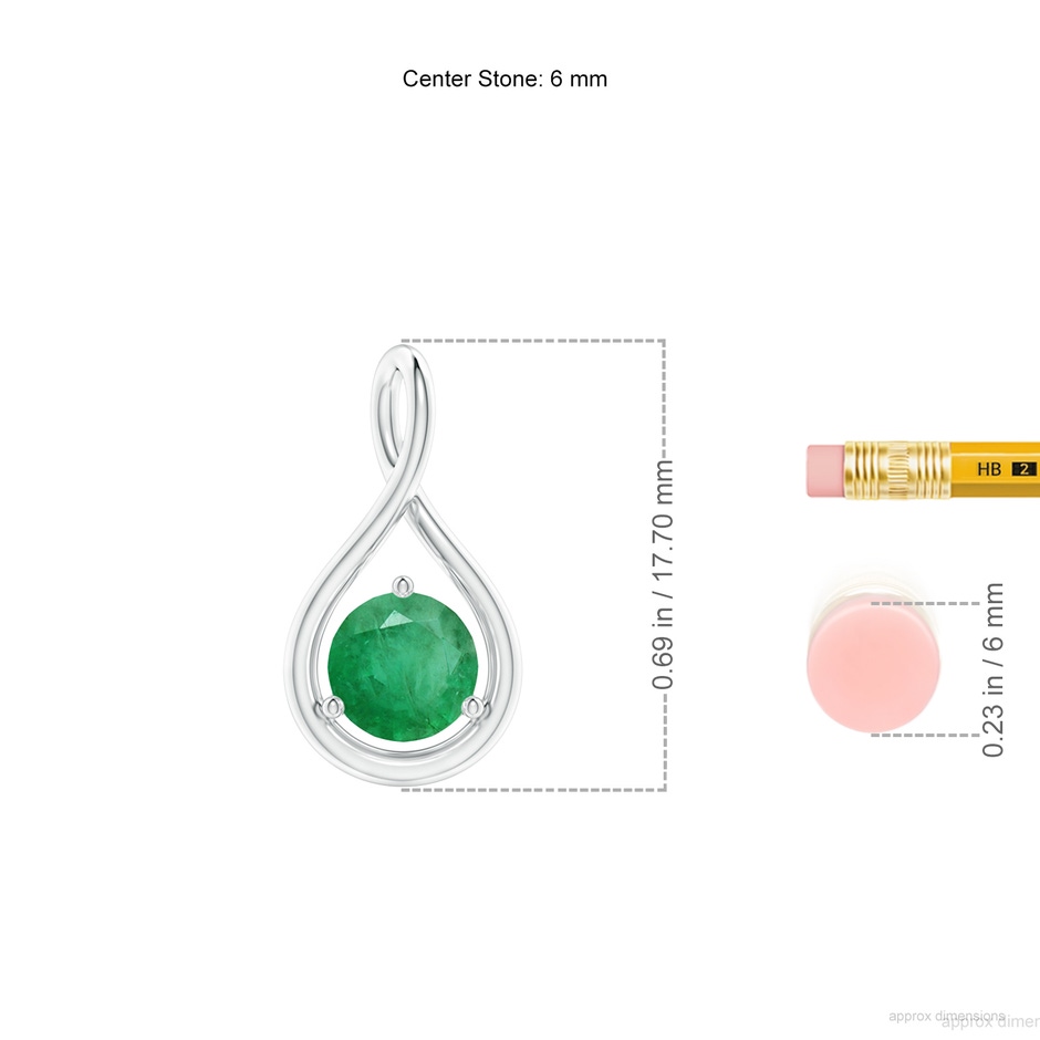 6mm A Solitaire Round Emerald Infinity Twist Pendant in 18K White Gold ruler
