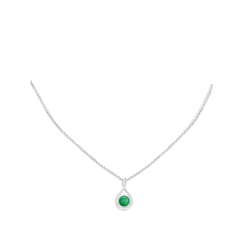 6mm A Solitaire Round Emerald Infinity Twist Pendant in 18K White Gold pen